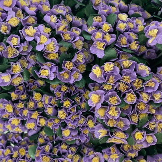 Petite Purple Millinery Flowers with Bushy Yellow Centers ~ 1/2" across